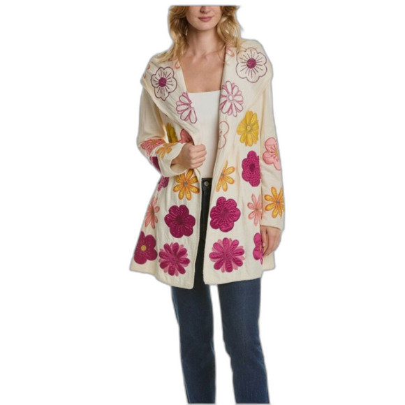 Johnny Was Sweaters - Johnny Was Biya / Blossom Applique Hoodie / Boho Floral Embroidered Hoodie